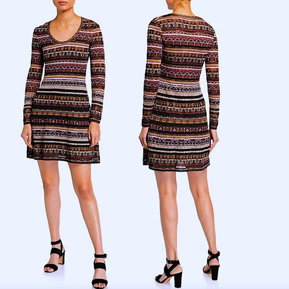 M Missoni Metallic Patterned Fit-&-Flare Long Sleeve Dress - Picture 9 of 14